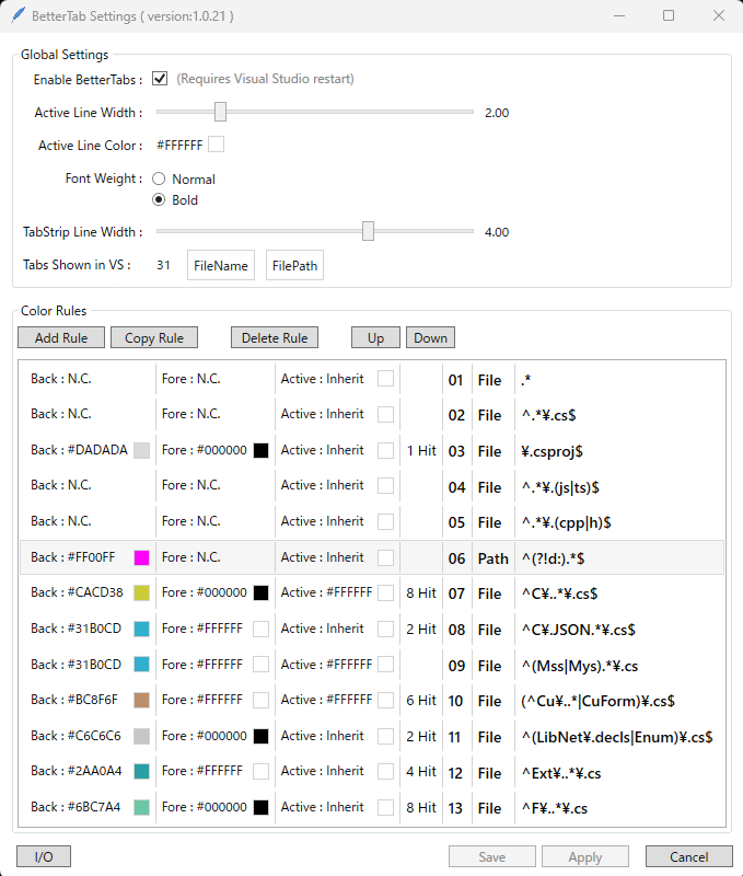 Global Settings Window